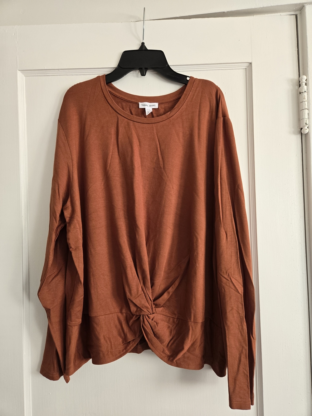 Twist-Front Long Sleeve Top - Rusty Orange